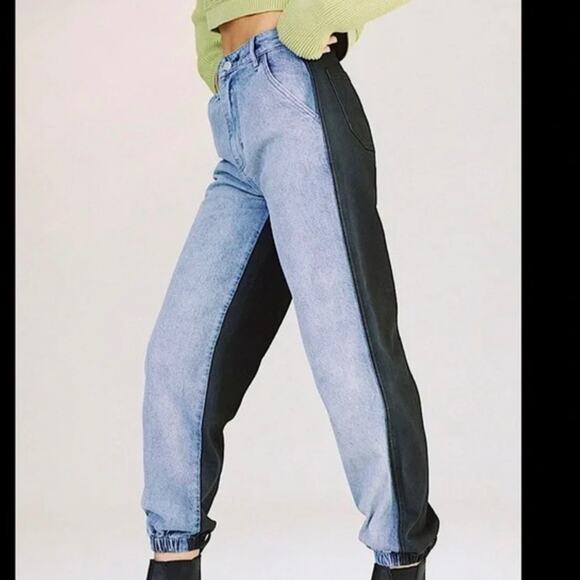 PacSun Two Tone Denim Jogger Jeans Black Blue Distressed Vintage Style Size 26 - Picture 1 of 9